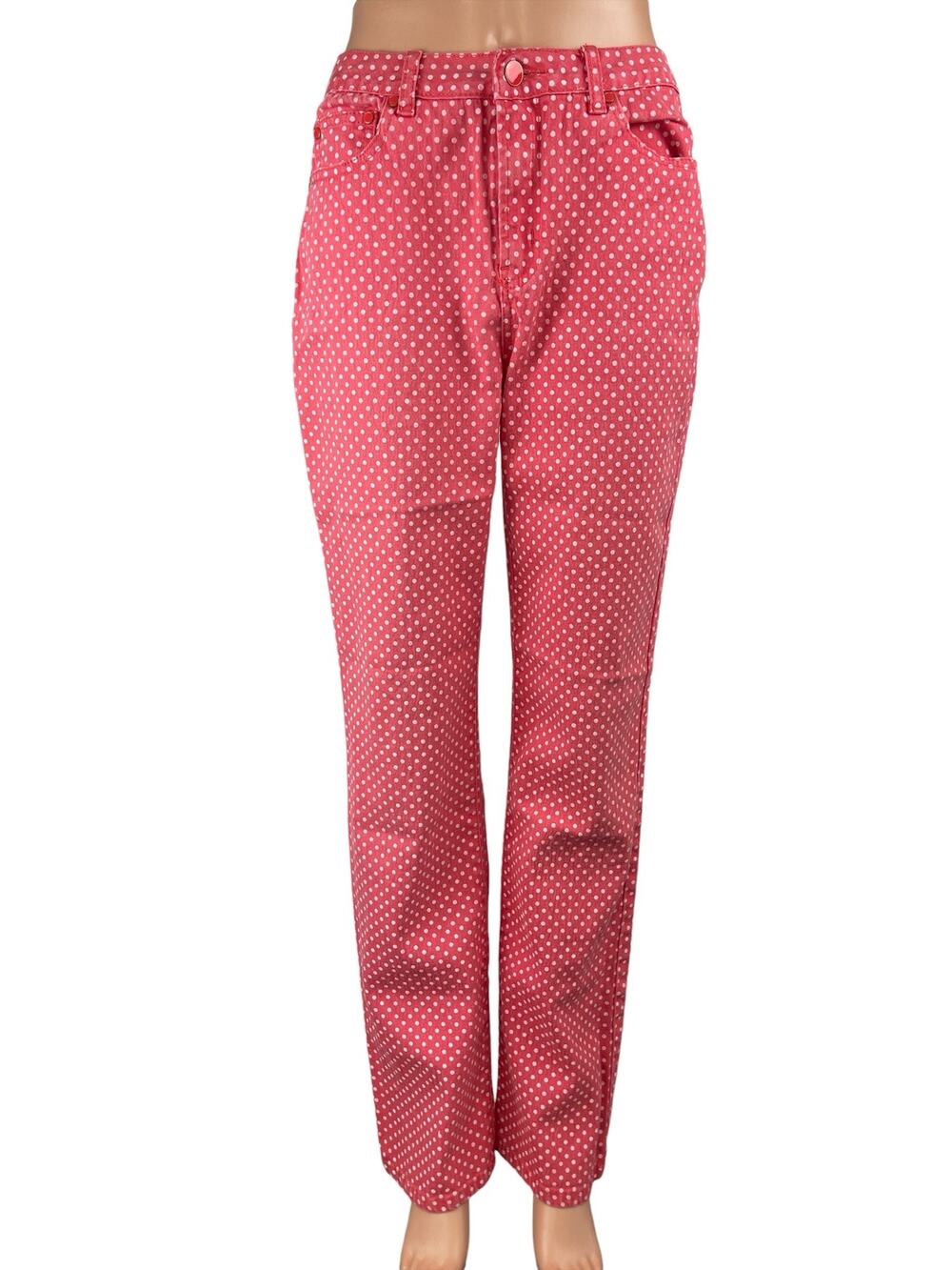 Diane Gilman Women's Pink POlka Dot High Waist Straight Denim Jeans Pants Sz 4T